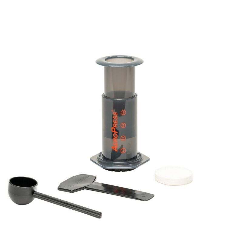 Everything you'll get with your AeroPress including filters and coffee scoop