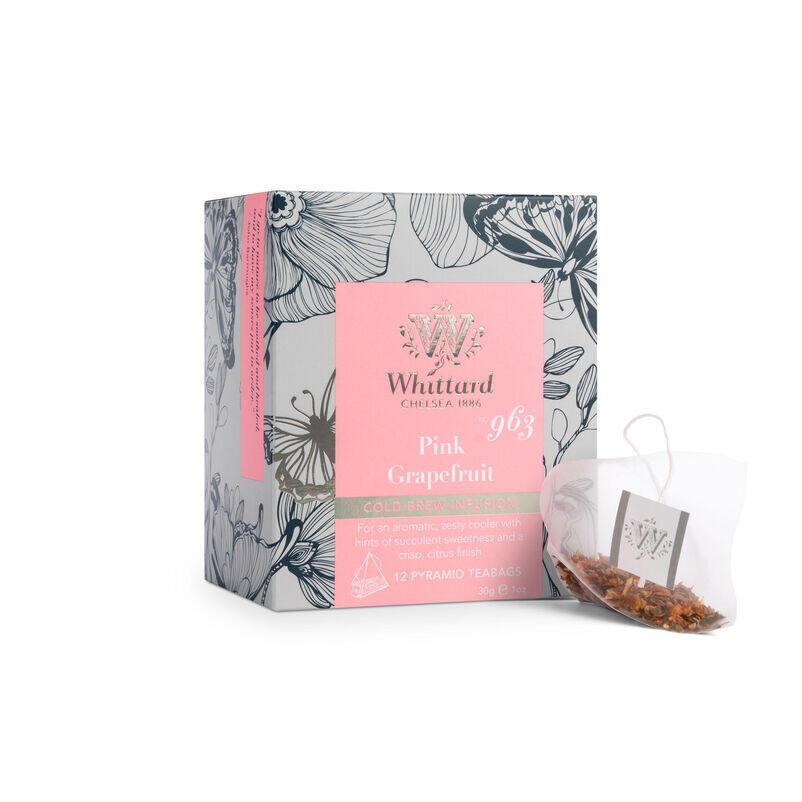 Cold Brew Pink Grapefruit Teabags Box with teabag outside box