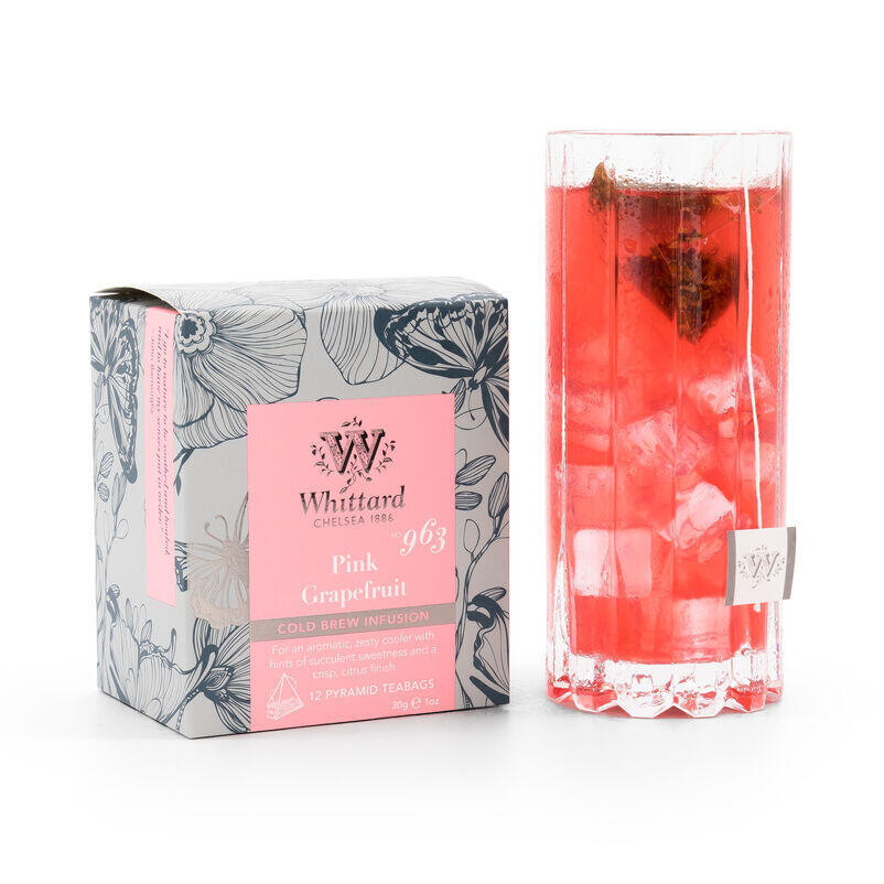 Cold Brew Pink Grapefruit Teabags Box with glass