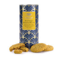 Stem Ginger & Lemon Biscuits with biscuits out of tub