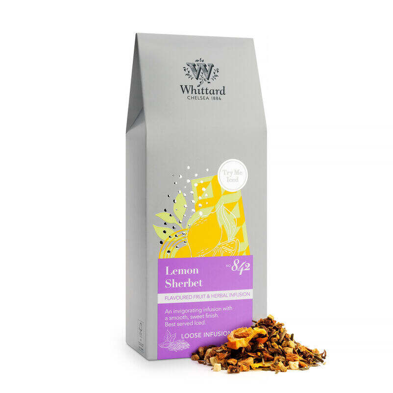 Lemon Sherbert Flavoured Fruit Infusion pouch with tea pile