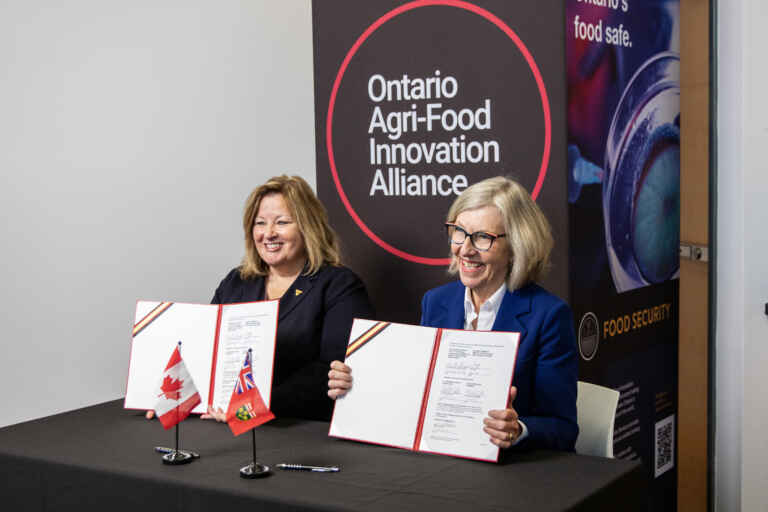 Ontario Minister of Agriculture, Food and Rural Affairs Lisa Thompson, left, and U of G president Dr. Charlotte Yates