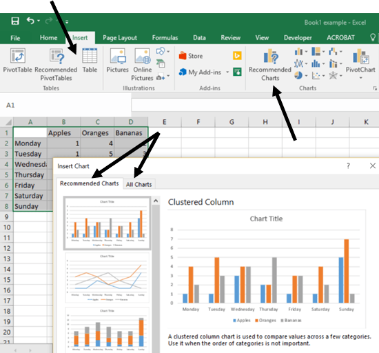 Microsoft Excel  Insert Chart menu