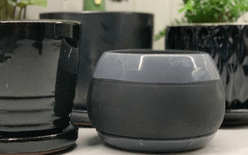 Black Gloss The Your Choice Patio and Indoor Garden 8” Faux Ceramic Planter Pot with Glaze Finish 8 inch 