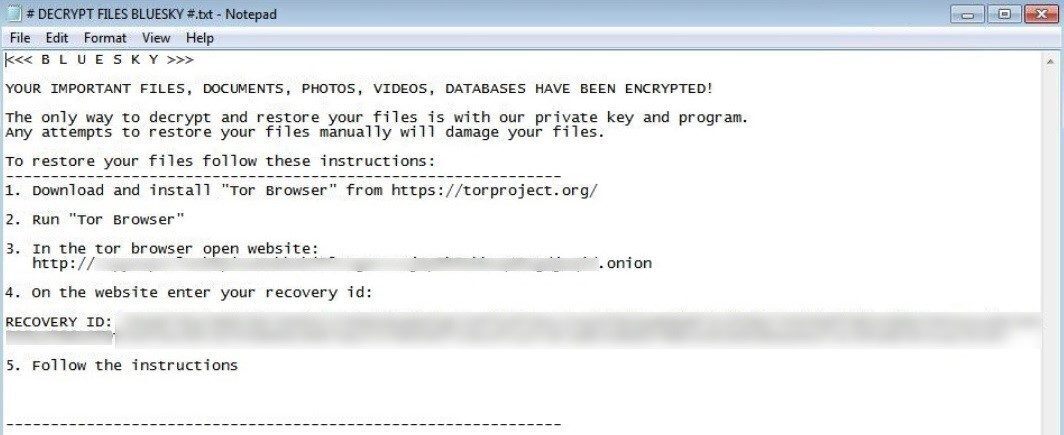 BlueSky ransom message in a text file