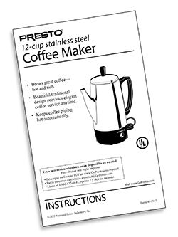 PRESTO 12 Cup PERCOLATOR Electric Coffee Maker STAINLESS STEEL 0281104  Complete