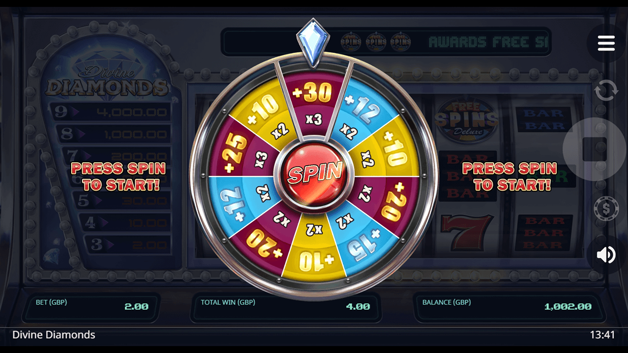 divine diamonds slot free spins bonus wheel