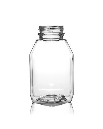 16oz (480ml) Natural Tall Square Plastic Juice Bottle - 38-400 Tamper  Evident (TE) Neck