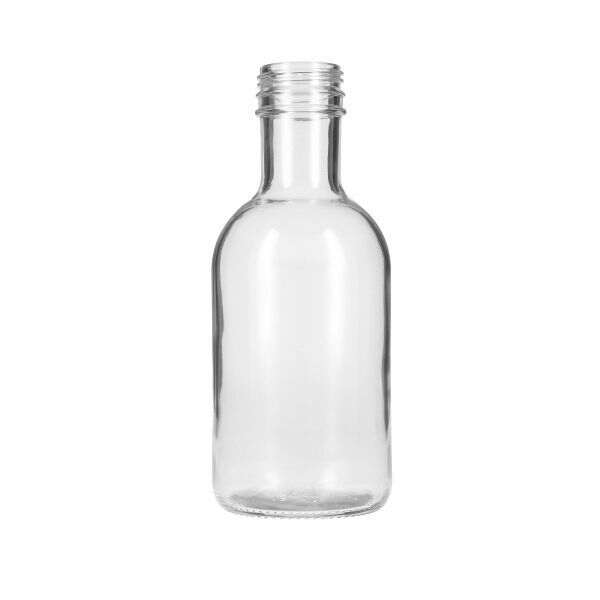 16 oz Clear Glass Sauce Decanter Bottles w/ Ribbed Black Lined Caps