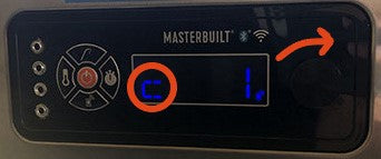 Device controller with "C" in lower left corer of LCD circled. Scroll knob is at the far right of the controller.