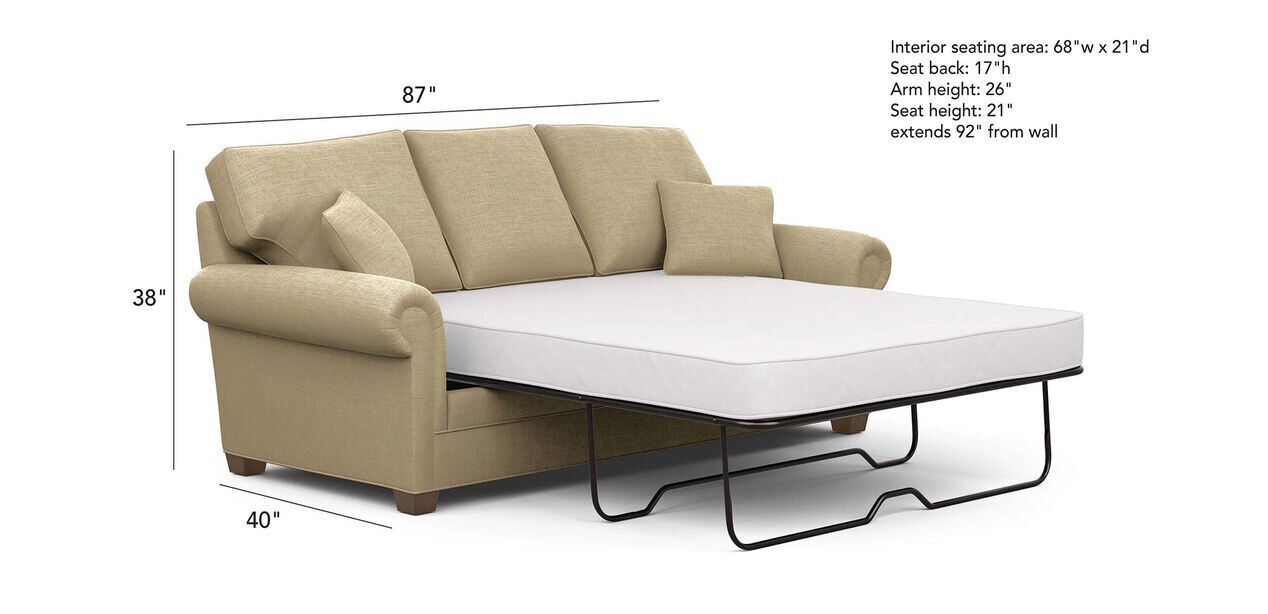 Conor Queen Sleeper Sofa, Full Size Sofa Bed Dimensions