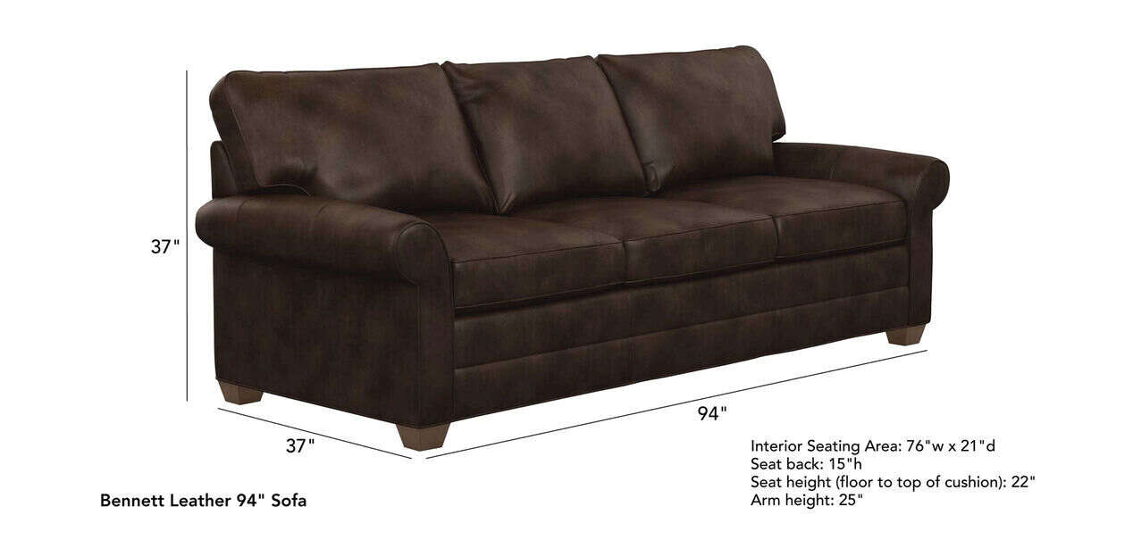 Bennett Roll Arm Leather Sofa Quick, Roll Top Leather Sofa