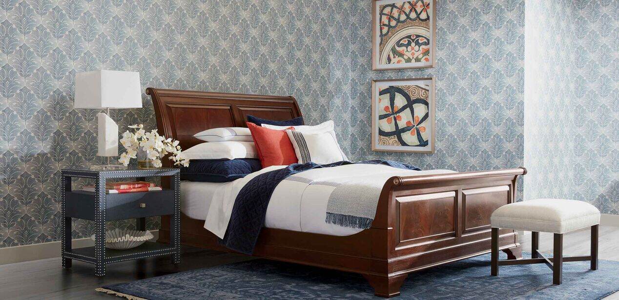 Somerset Sleigh Bed Newport, Queen Size Leather Sleigh Bed