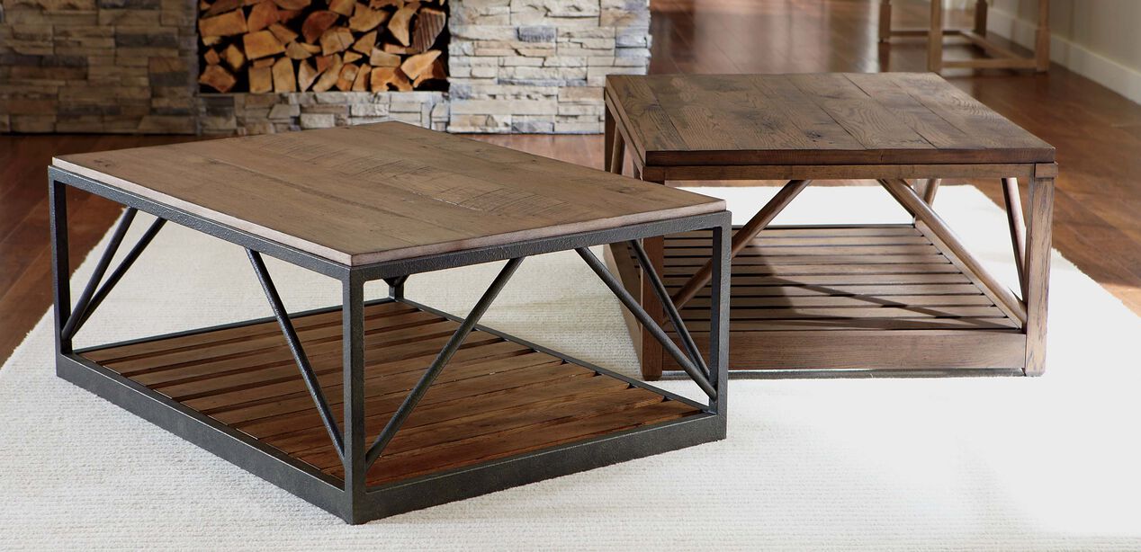 Beam Metal Base Coffee Table, Small Espresso Stained Coffee Tables