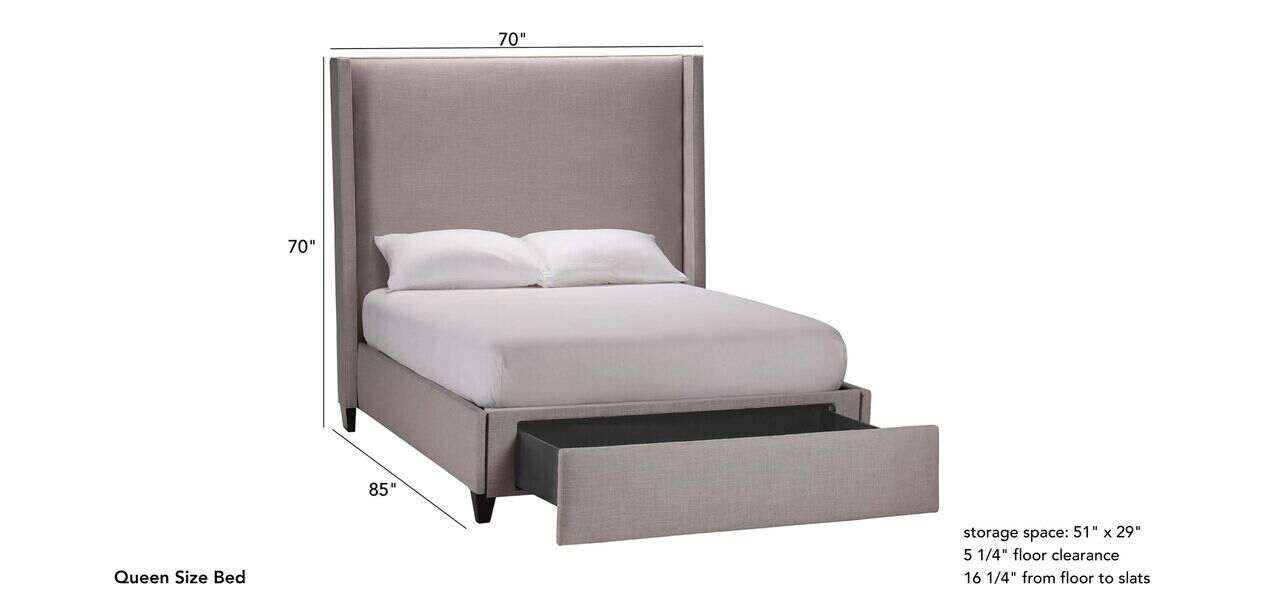 Colton Storage Bed With Tall Headboard, Queen Platform Bed With High Headboard