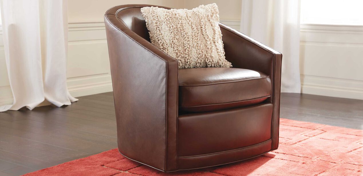 Baylee Leather Upholstered Barrel Back, Swivel Chair Leather