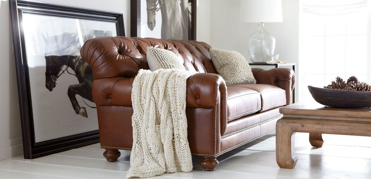 Chadwick Leather Sofa Ethan Allen, Living Room Dark Brown Leather Sofa Decorating Ideas