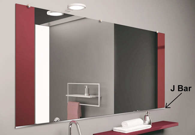 J Bar Mirror Support Dulles Glass And, Bathroom Frameless Mirror Installation