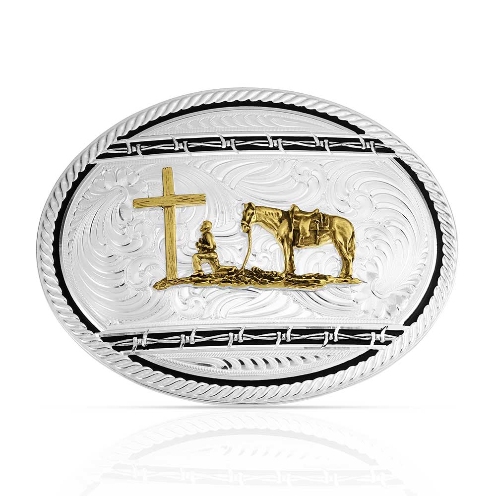 Large Silver Engraved Western Belt Buckle with Christian  display picture 3