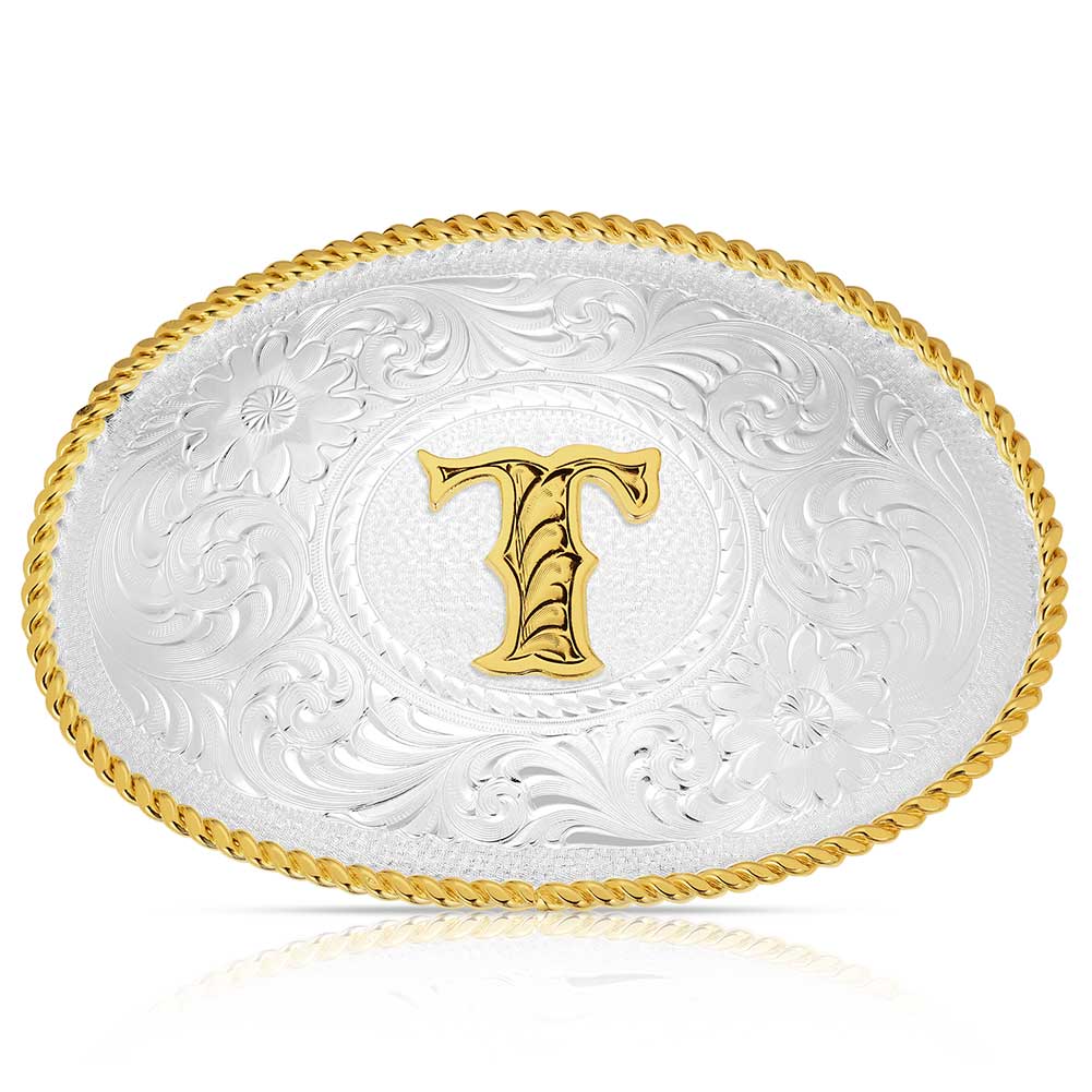 Initial H Silver Engraved Gold Trim Western Belt Buckle  display picture 3