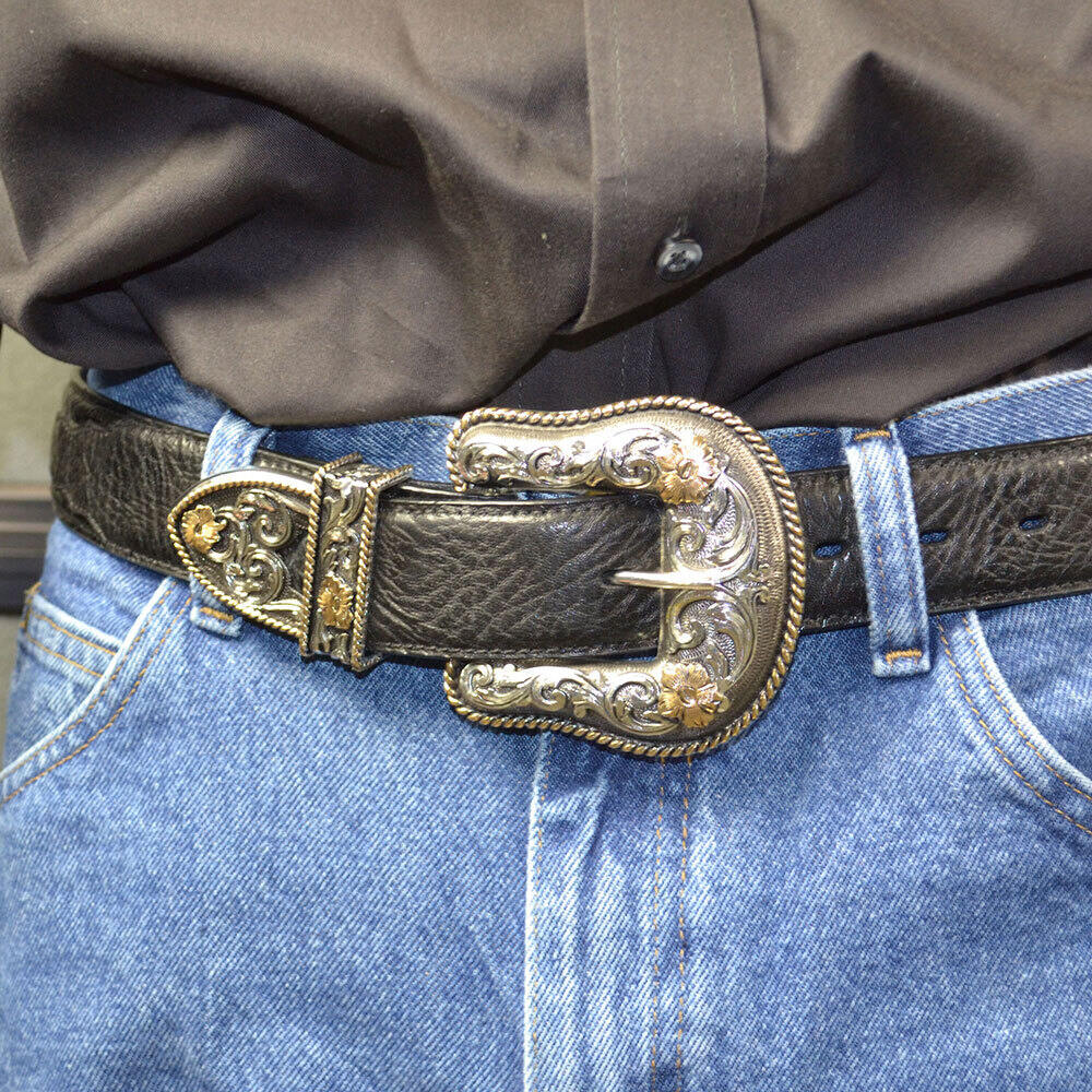 3 Piece Western Silver Tone Ranger Belt Buckle Set for 1" belt   Brand New!! 