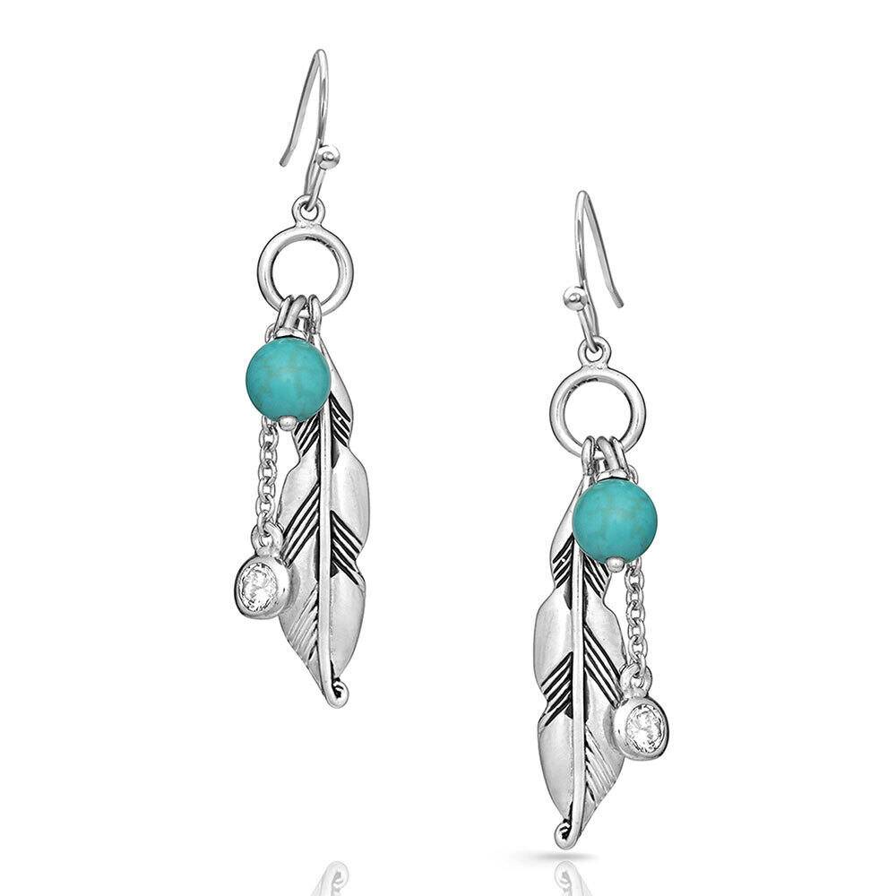Sterling Silver Small Turquoise Dreamcatcher Earrings w/ Feather on French Wires 