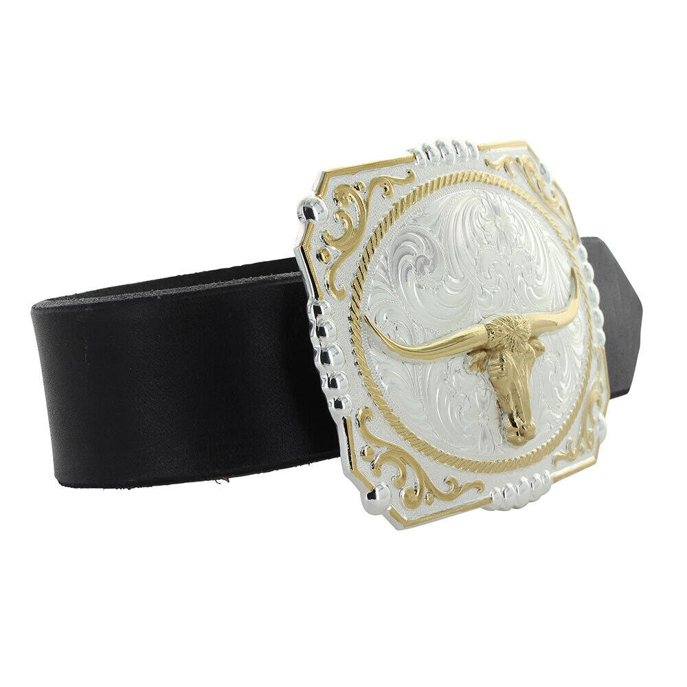 Montana Silversmiths‎ Longhorn Belt Buckle Silver Gold Tone Western 147g Iconic Western Longhorn Silver Belt Buckle - Al-Bar Ranch main image 3