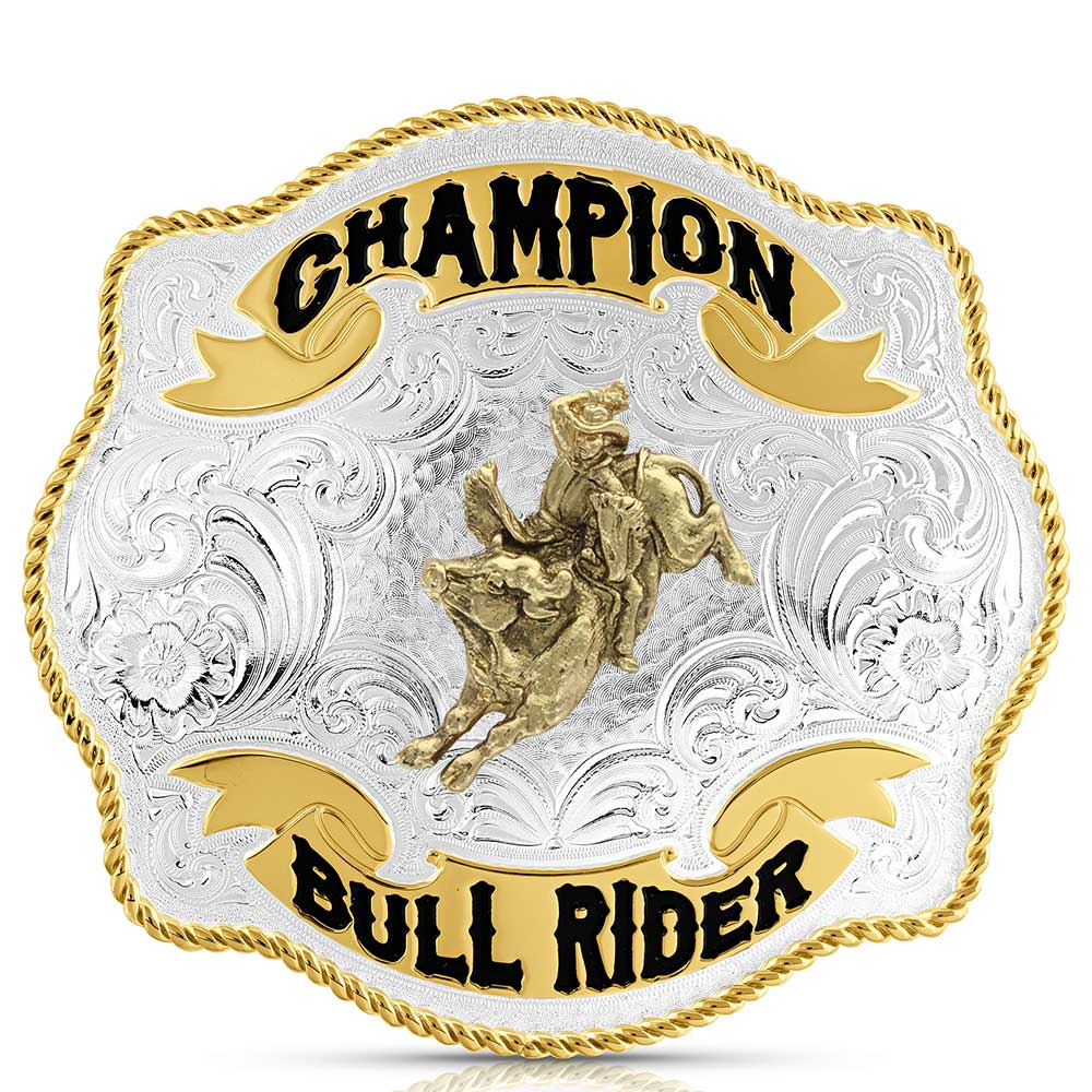 U.S PBR Center Logo Made Silver Tooled Western Buckle Montana Silvermiths 
