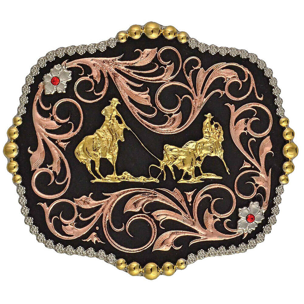 Scalloped Western Belt Buckle with Team Ropers | Montana  display picture 1