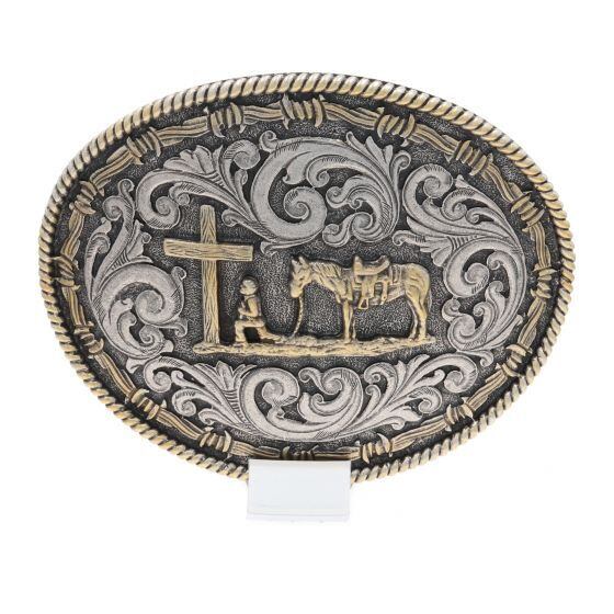 Two tone Rope & Barbed Wire Classic Impressions Christian Cowboy Attitude  Buckle