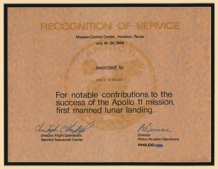 Recognition of Service - Apollo 11
