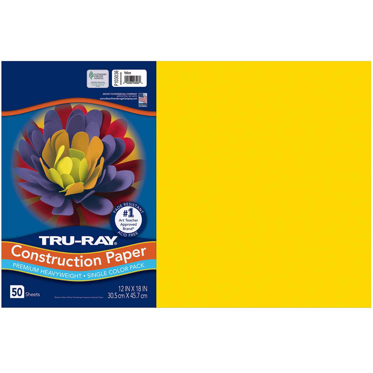 Tru-Ray® Construction Paper, 12" x 18", Yellow