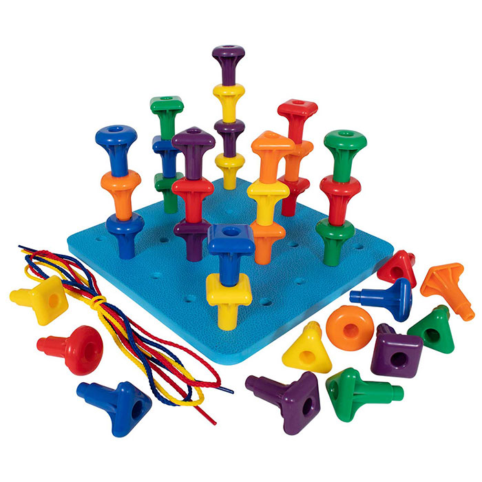 Stack It High! Pegs and Foam Peg Board - Toys - 186 Pieces