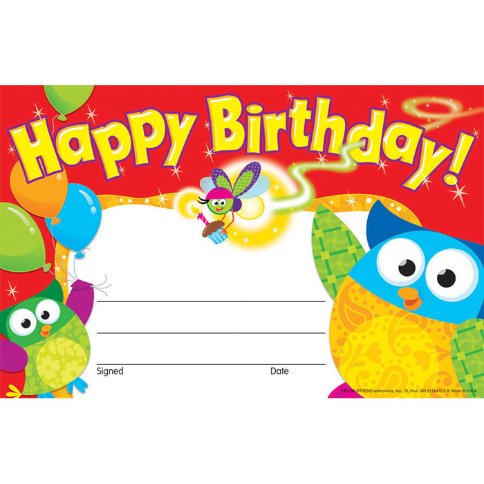 Happy Birthday Owl-Stars!™ Recognition Award
