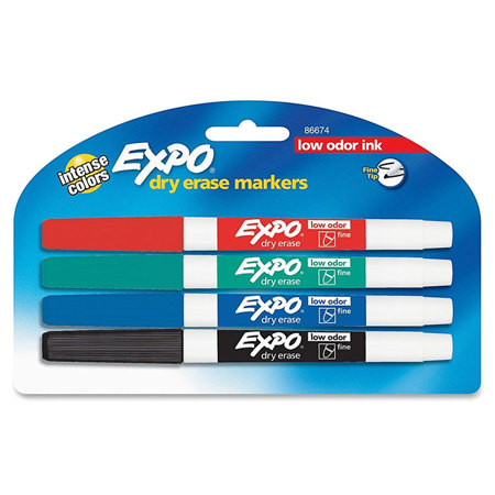 Expo Low Odor Dry-Erase Fine Markers, 4 Color Set