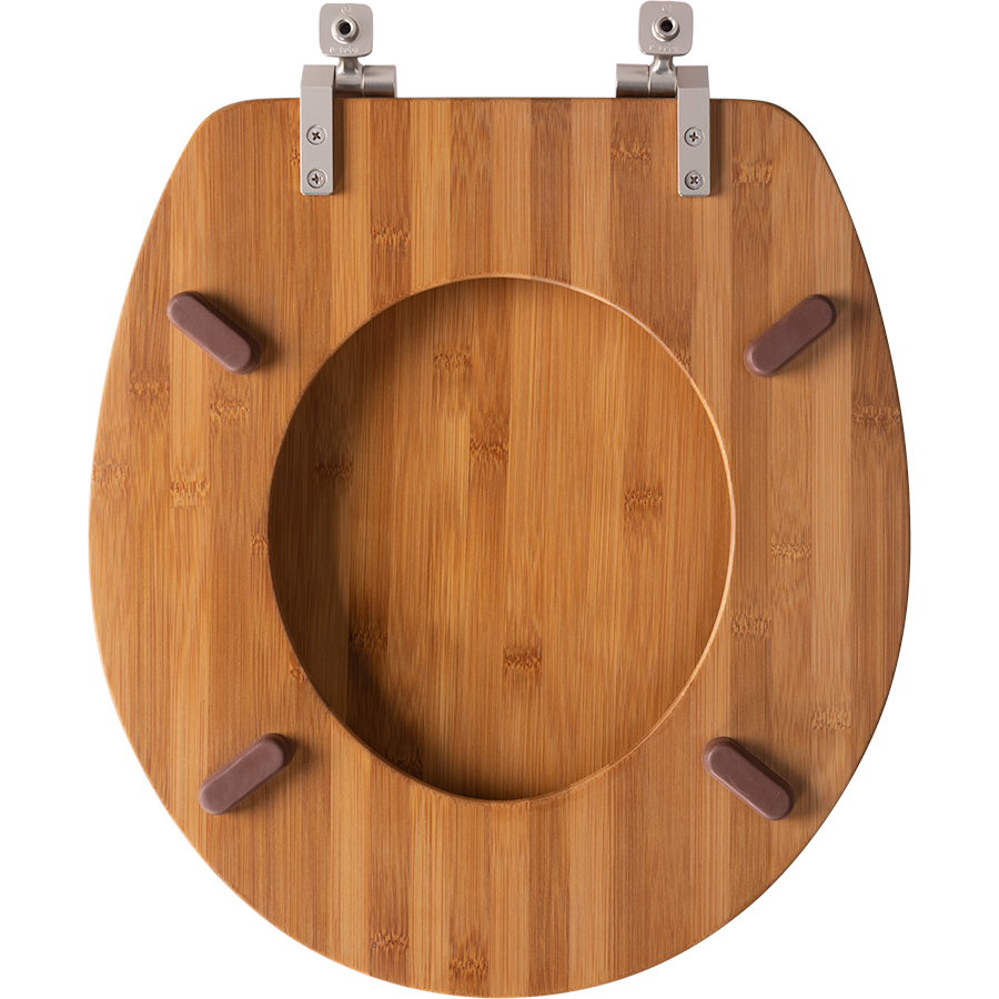 Mayfair 9401NI-568 Round Solid Bamboo Toilet Seat with Brushed-Nickel Hinges 