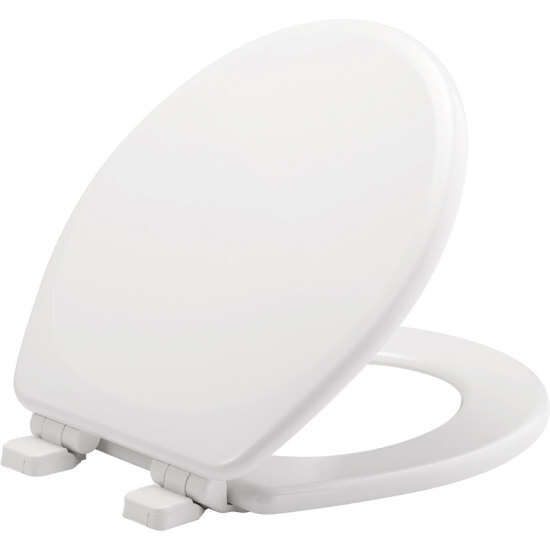 Gloss White Round Toilet Seat Closed Front Top Tite Hinge Molded Wood Bowl Cover 