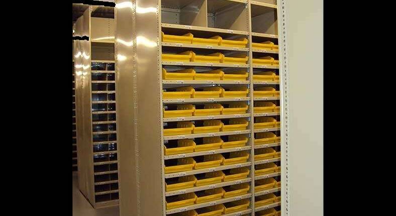 yellow bins in storage facility