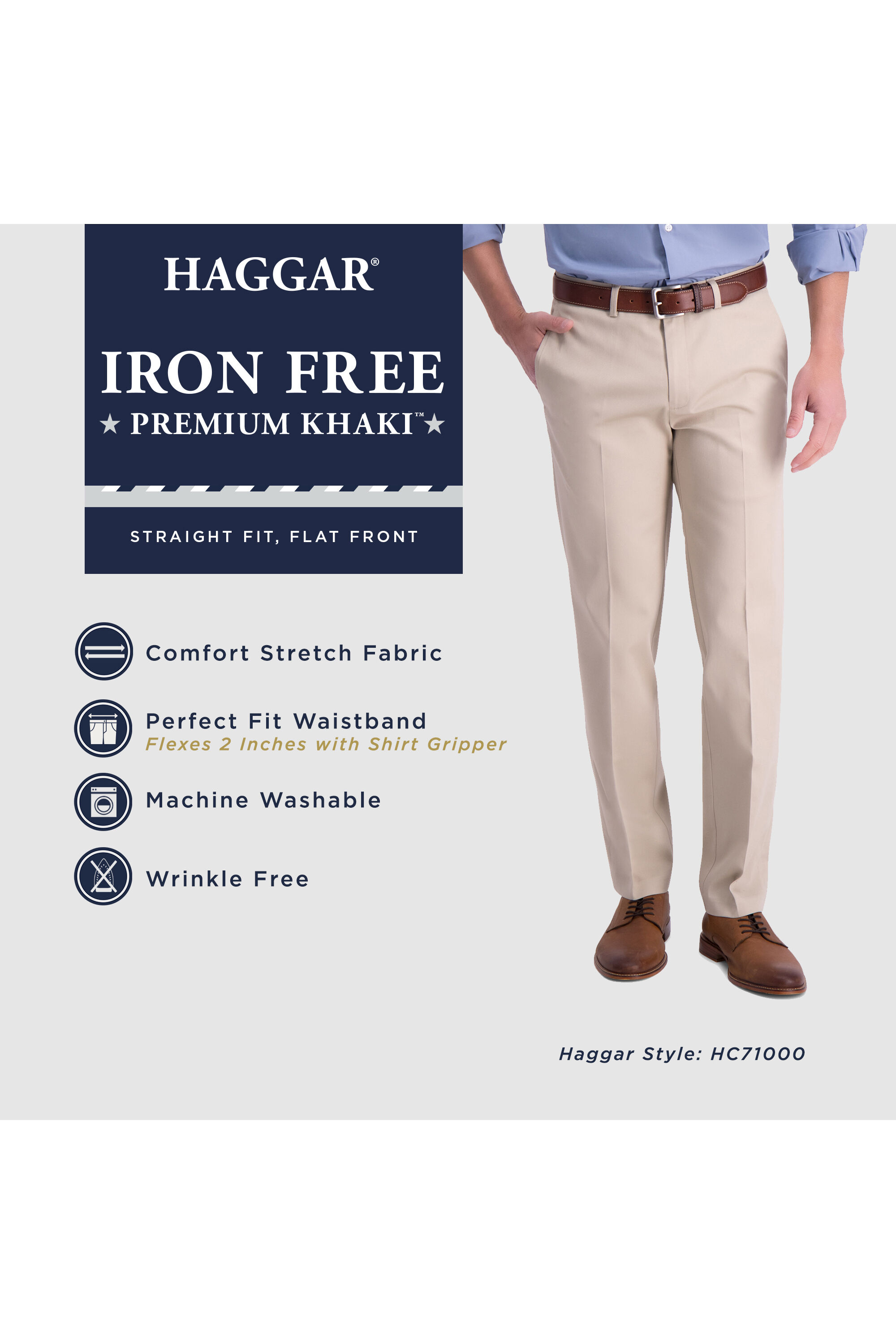 Haggar Pantaloni casual da uomo senza ferro Premium Khaki Straight Fit Flat Front Flex Vita Casual 
