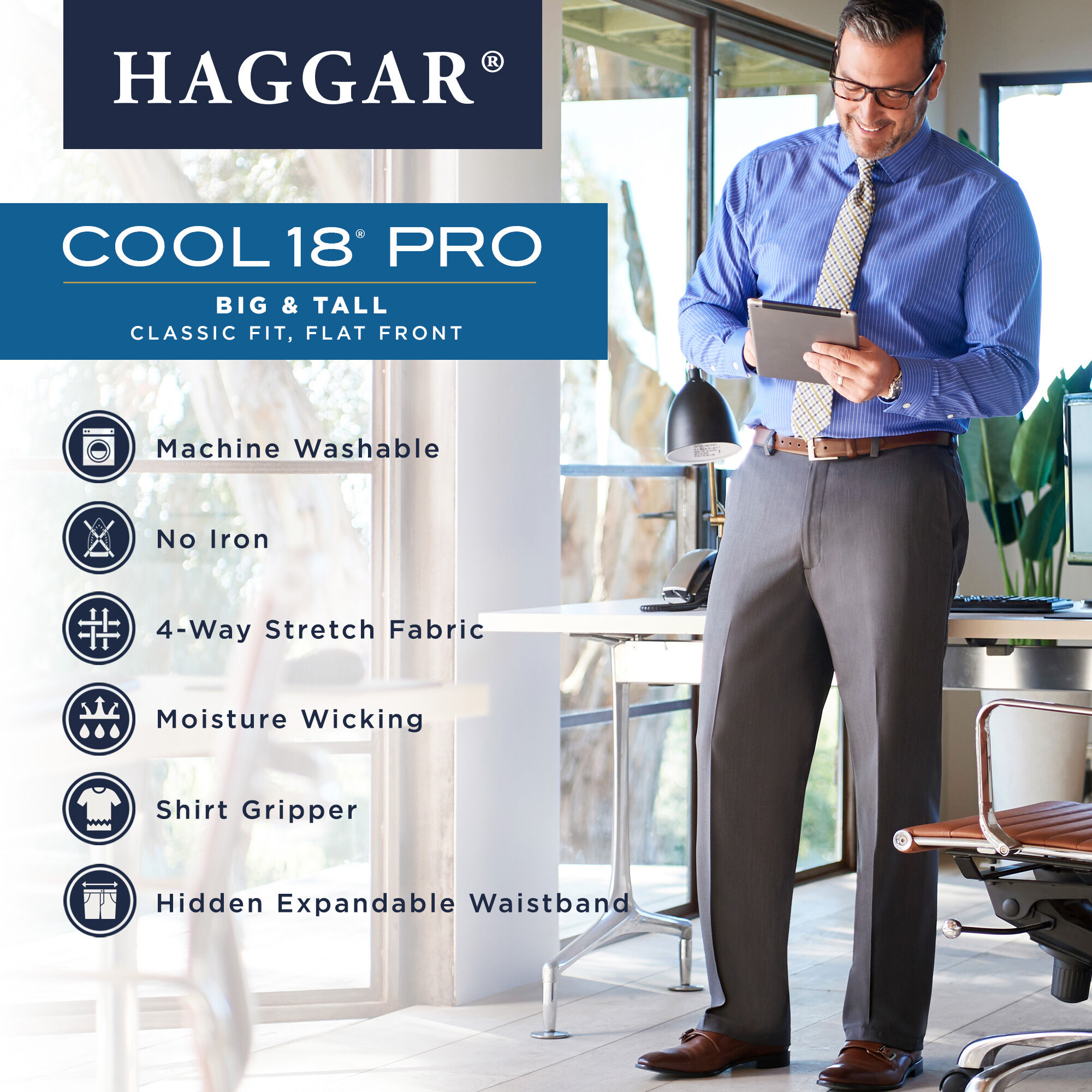 Details about   Haggar Men's B&T Cool 18 Pro Classic Fit Flat Fron Choose SZ/color 