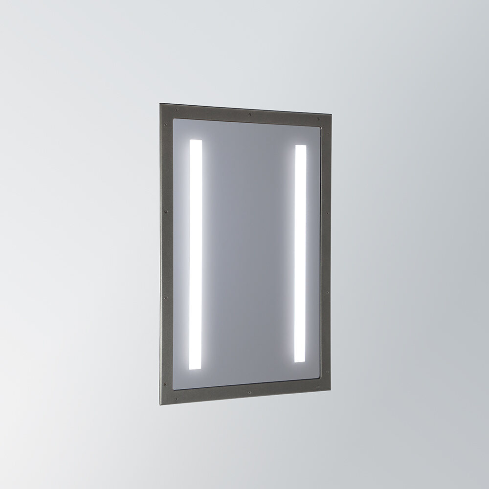 A rectangular mirror with integrated LED illumination