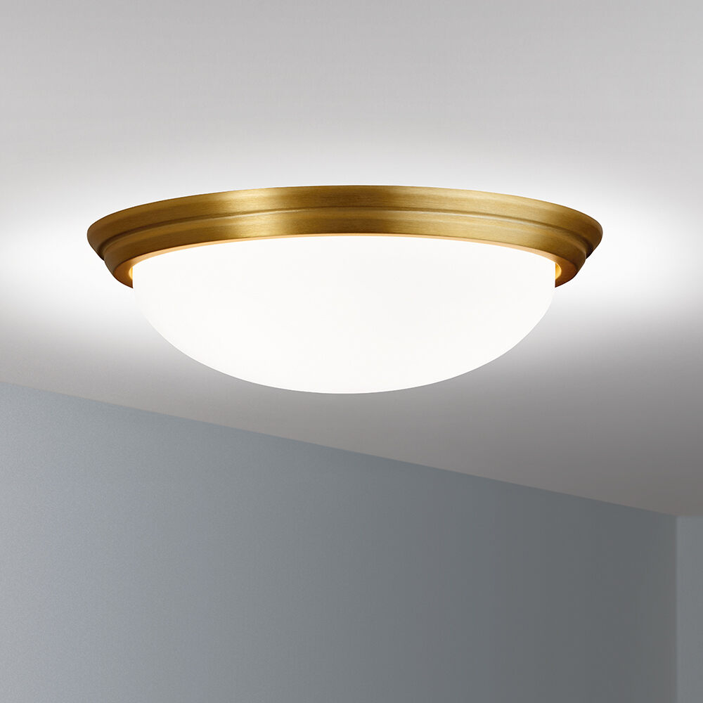 A ceiling-mounted bowl fixture with a shallow luminous bowl