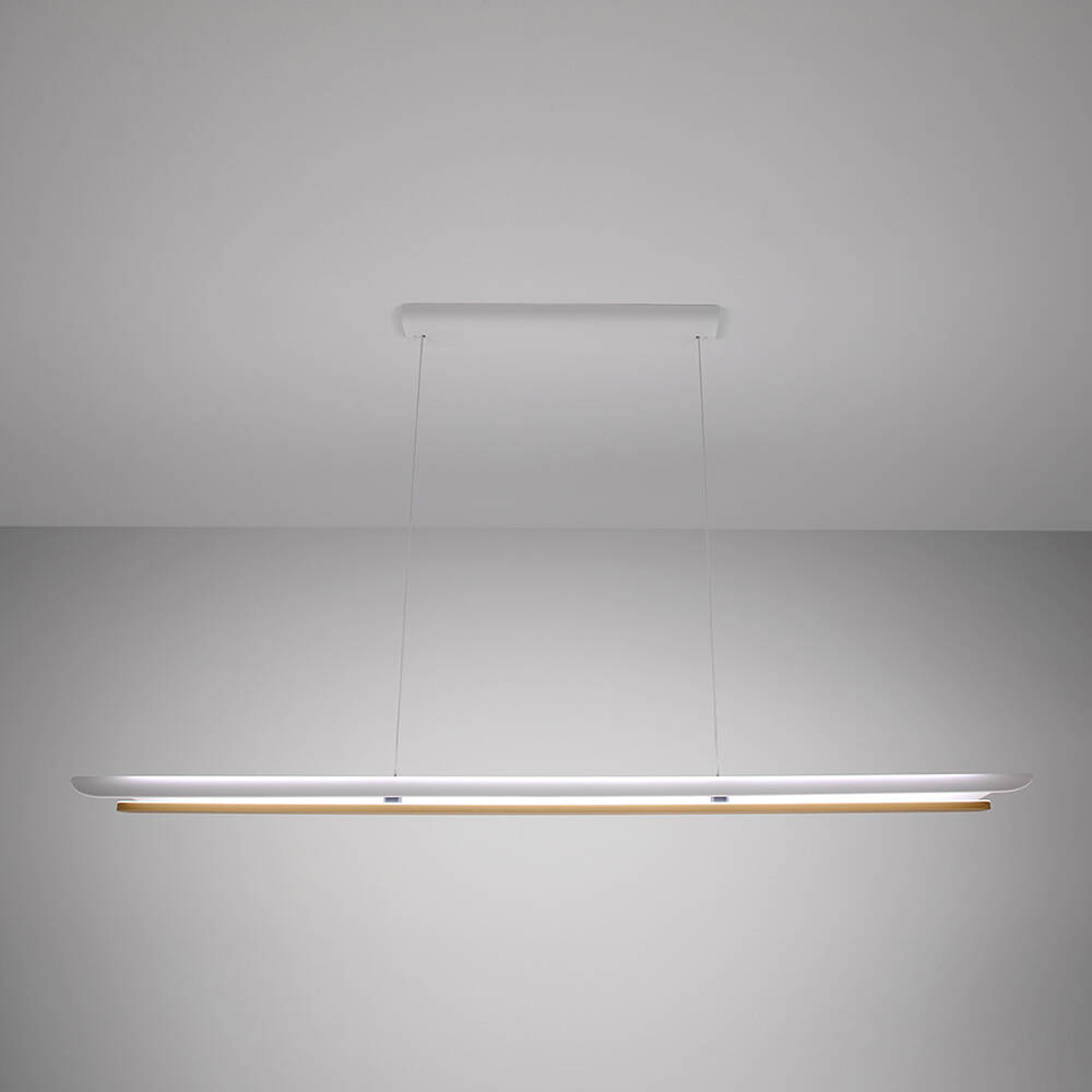 The translucent diffuser that gently curves around a thin LED lightbar. The minimalist linear pendant lighting..