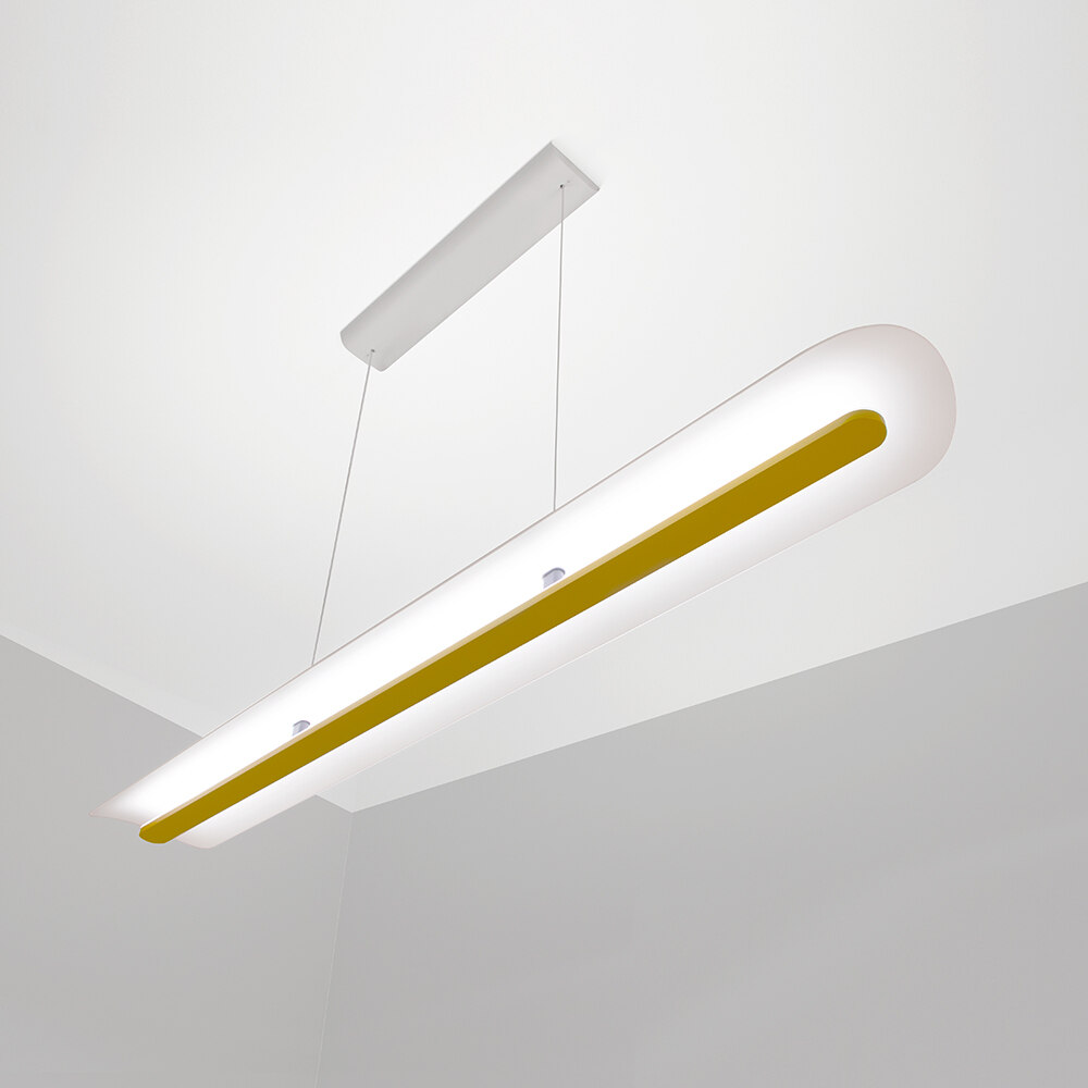 The translucent diffuser that gently curves around a thin LED lightbar. The minimalist linear pendant lighting..