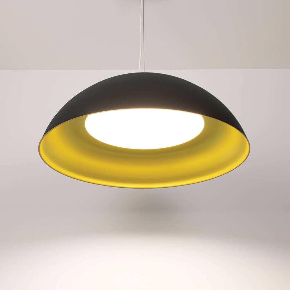 Dome pendant light with LED lighting and black and gold paint finish