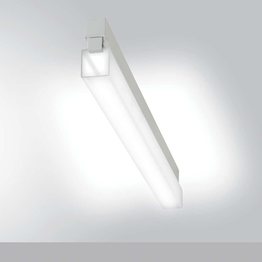A square linear luminaire with a fully luminous diffuser on a gray background