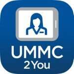 Blue icon that reads UMMC 2 You with a tablet graphic and a medical worker on the tablet "screen"