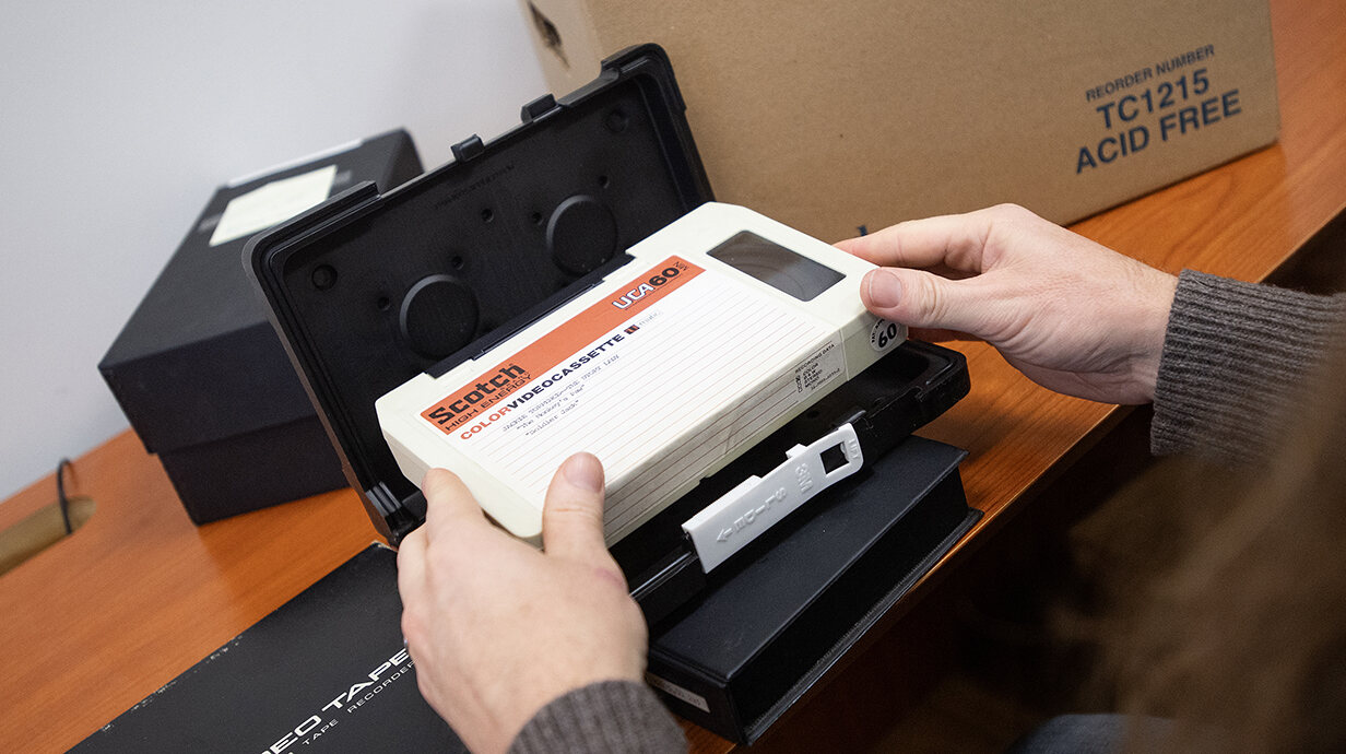 Many of the archival videocassettes to be digitized as part of the project are decades old. Photo by Thomas Graning/Ole Miss Digital Imaging Services