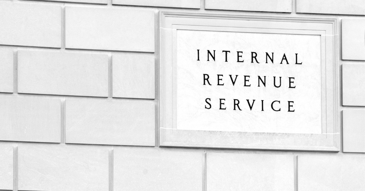 Internal Revenue Service sign on a wall