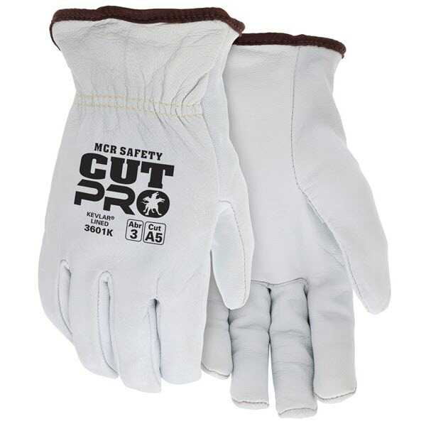 MCR Safety (3601K) Leather Drivers Work Gloves, Unlined Grain Goatskin, Cut A5